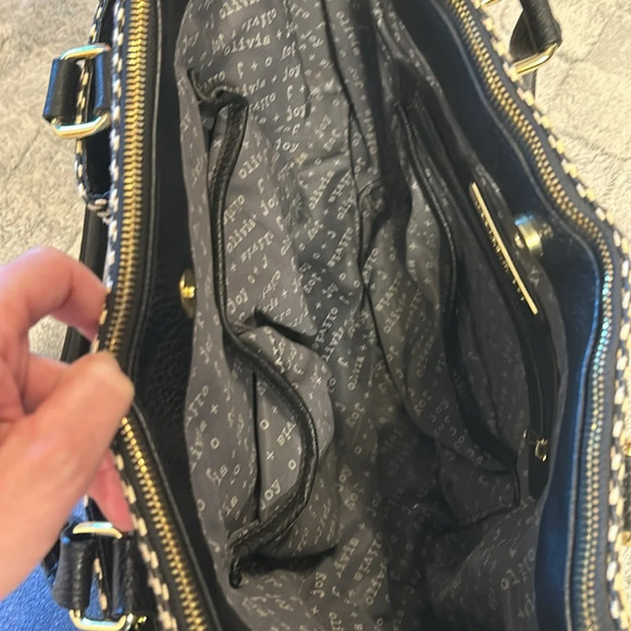 Olivia & Joy Y2K Revival Black & Tan Straw Vegan Leather Satchel Shoulder Bag - Picture 7 of 11